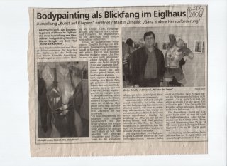 Bericht in der Mittelbayrischen Zeitung über meine erste Einzelausstellung zum Thema Bodypainting im Ausstellungsraum der Plattform Regionaler Kunst Eiglhaus (www.eiglhaus.de)